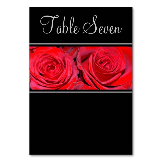 Red Rose Black Silver Wedding Table Number (Front)