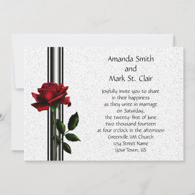 Red Rose Black Stripes Wedding Invitation (Front)