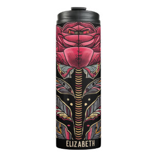 Red Rose Black Thermal Tumbler