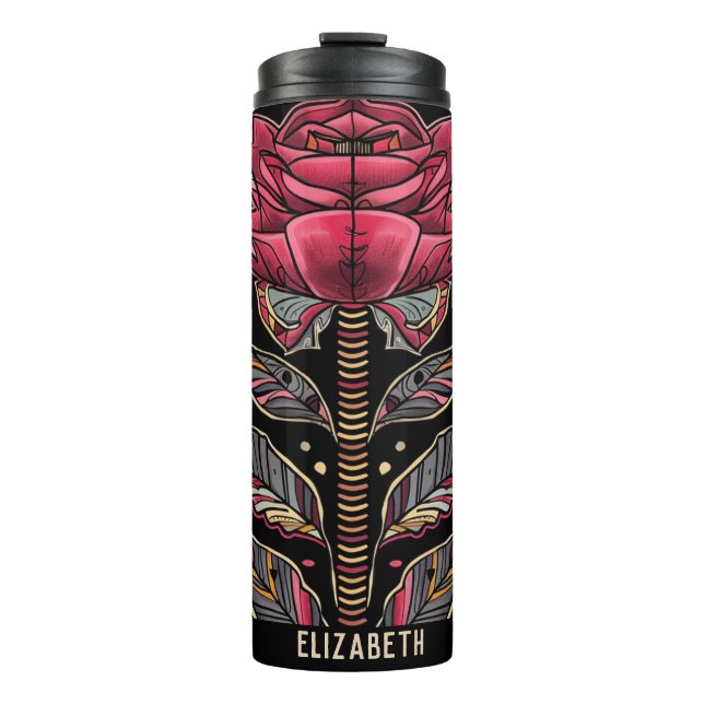 Red Rose Black Thermal Tumbler (Front)