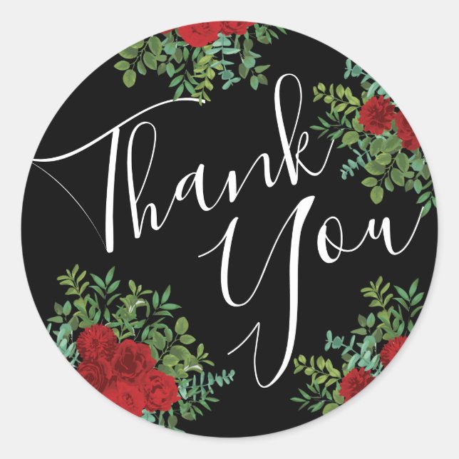 Red Rose Black Wedding Gothic Dark Classic Round Sticker (Front)
