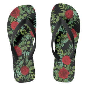 Red Rose Black Wedding Gothic Dark Flip Flops