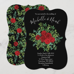 Red Rose Black Wedding Gothic Dark Invitation