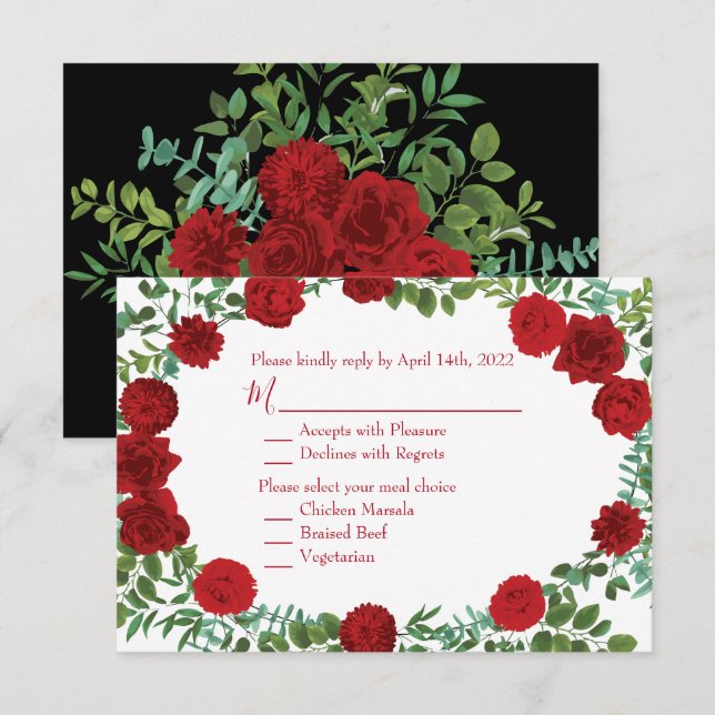 Red Rose Black Wedding Gothic Dark Invitation (Front/Back)