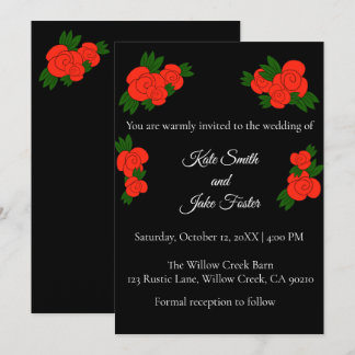 Red Rose Black Wedding Invitation