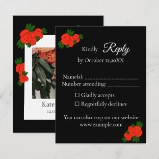 Red Rose Black Wedding RSVP Card