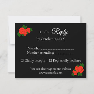 Red Rose Black Wedding RSVP Card