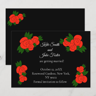Red Rose Black Wedding Save the Date Invitation