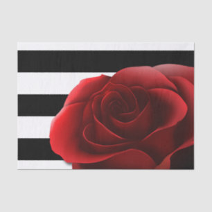 Red Rose & Black White Stripes Tissue Paper