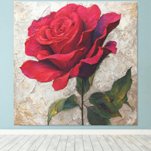 Red Rose Bloom Textured Abstract Wall Art