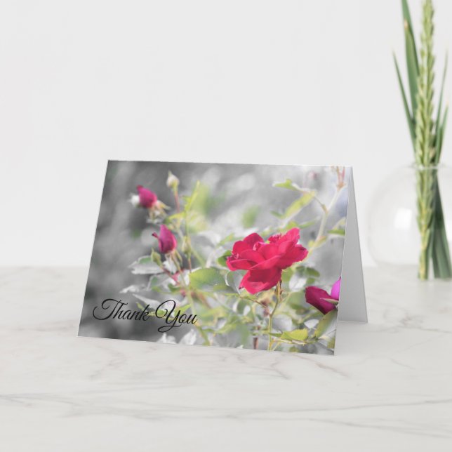 Red Rose Blooms of Summer Thank You Card (Front)