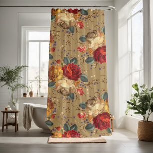 Red rose blossom decorative shower curtain