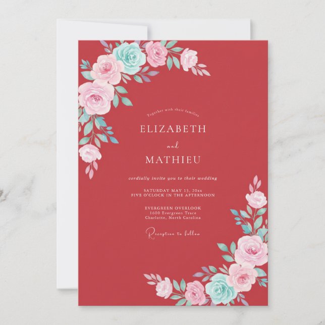 Red Rose Blossom Romance Wedding Invitation (Front)