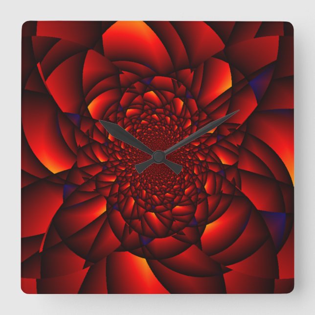 Red Rose Blue Square Wall Clock (Front)