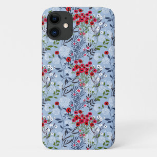 Red Rose Blue White Blossom iPhone 11 Case