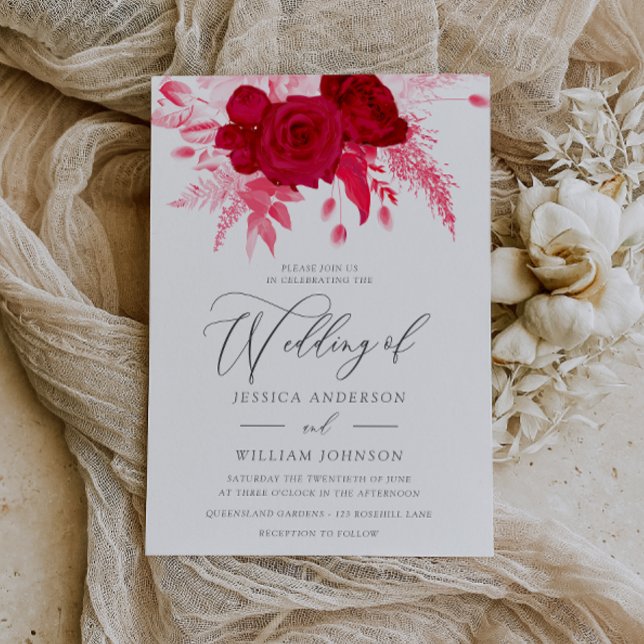 Red Rose Boho Floral Wedding Invitation (Creator Uploaded)