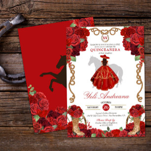 Red Rose Boots Western Charra Vestidos Quinceañera Invitation