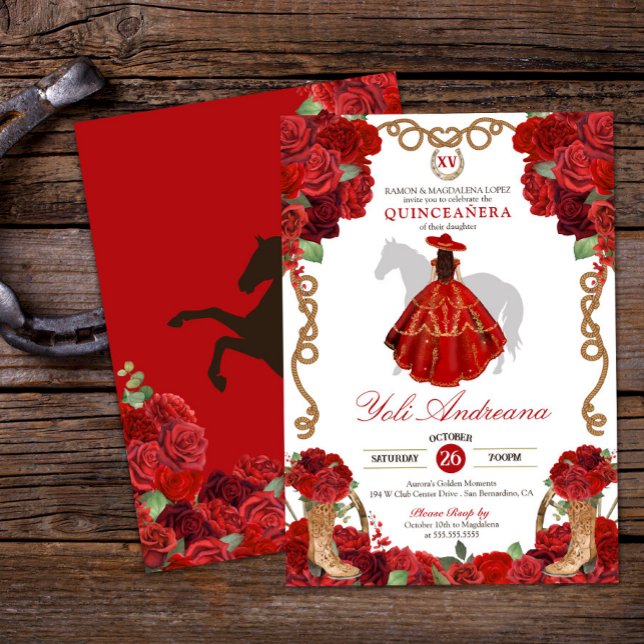 Red Rose Boots Western Charra Vestidos Quinceañera Invitation (Creator Uploaded)
