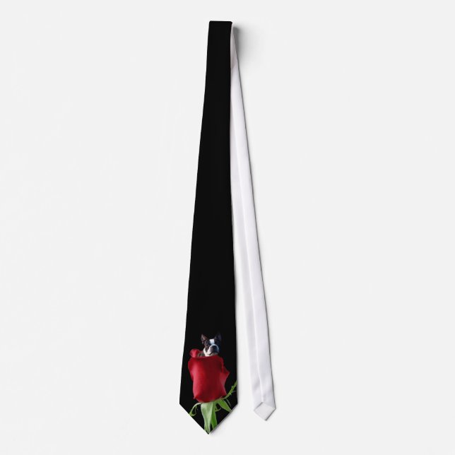 Red rose Boston Terrier tie (Front)