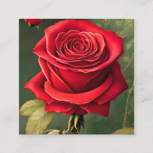 Red Rose Botanical Painting Sticker Square Business Card