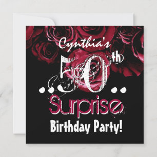Red Rose Bouquet 50th Surprise Birthday B541 Invitation