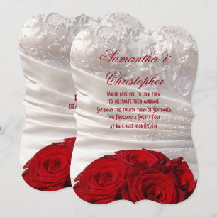 Red rose bouquet and dress wedding invitation