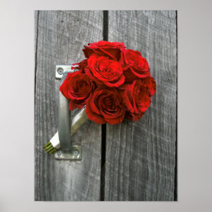 Red Rose Bouquet & Barnwood Poster
