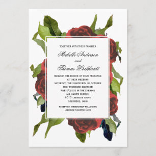 Red Rose Bouquet Floral Wedding Invitation
