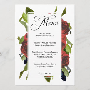 Red Rose Bouquet Floral Wedding Menu