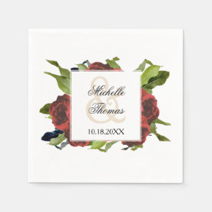 Red Rose Bouquet Floral Wedding Napkin