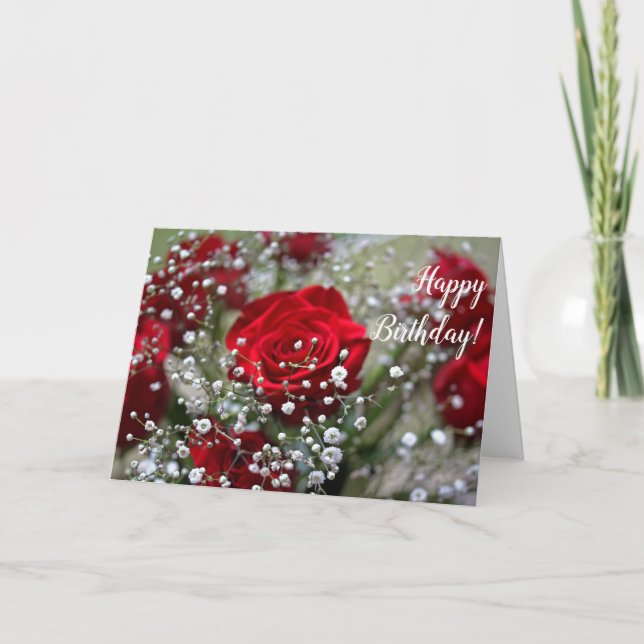 Red Rose Bouquet Happy Birthday Greeting Card (Front)