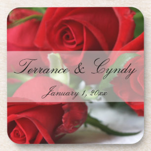 Red Rose Bouquet Personal Set of Cork Coasters