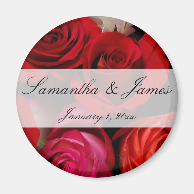 Red Rose Bouquet Personal Wedding Magnet (Front)