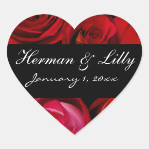 Red Rose Bouquet Personalised Wedding Heart Sticker