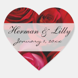 Red Rose Bouquet Personalised Wedding Heart Sticker
