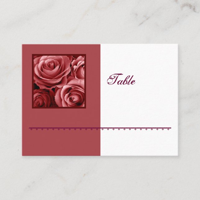 RED Rose Bouquet Place Card - Wedding Reception (Front)