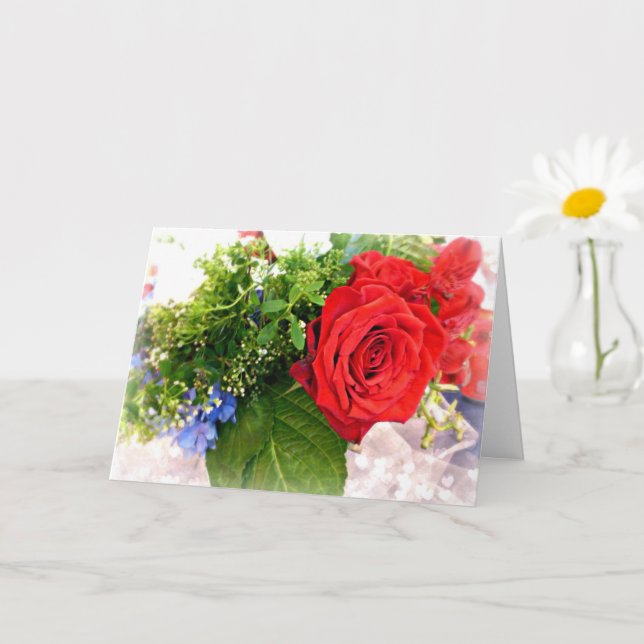 Red Rose Bouquet Valentine's/Happy Anniversary Card (Small Plant)