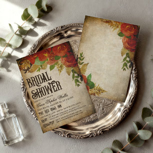 Red Rose Bouquets Vintage Bridal Shower Invitation