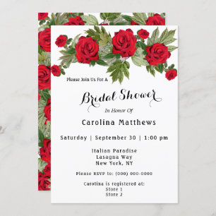 Red Rose Bridal Shower Floral Invitation