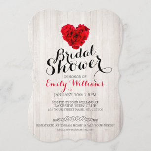 Red rose bridal shower invitation