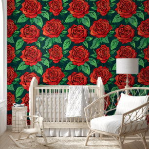 Red Rose Brown Beige Blue Floral Vangogh Wallpaper