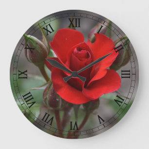 Red Rose Bud Large Clock