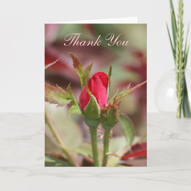 Red Rose Buds Thank You card (Front)