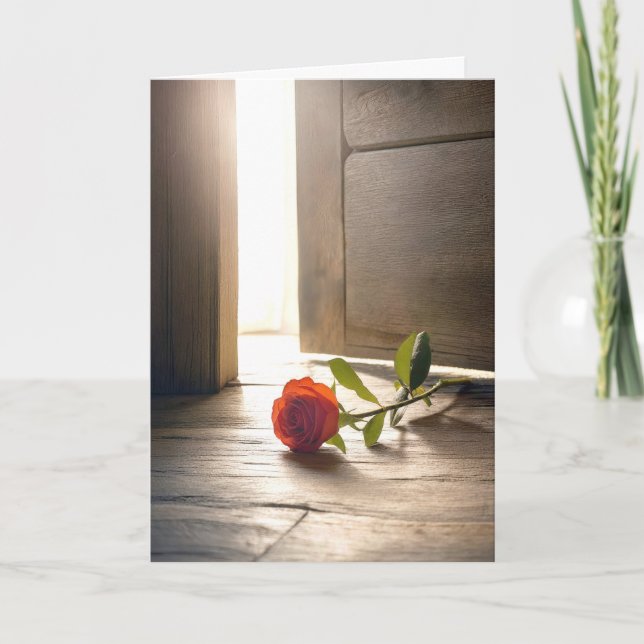 Red Rose by an Ajar Door Card (Front)