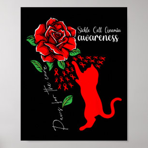 Red Rose Cat Paws For The Cure Sickle Cell Anaemia Poster