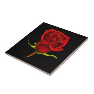 Red Rose Ceramic Tile on Black