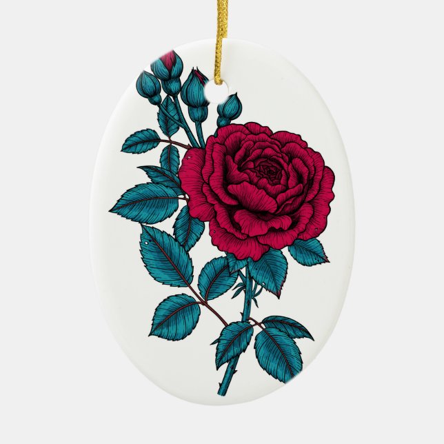 Red rose ceramic tree decoration (Front)