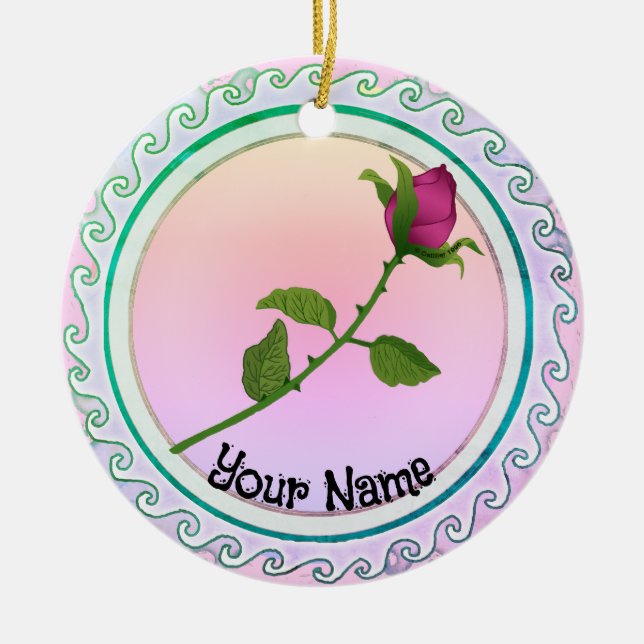 Red Rose Ceramic Tree Decoration (Front)