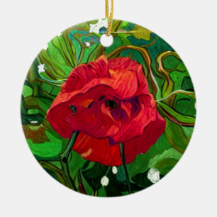 RED ROSE  CERAMIC TREE DECORATION