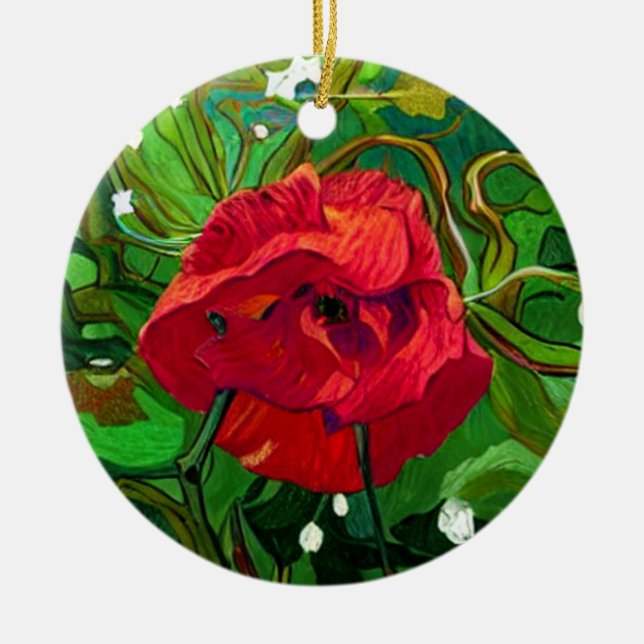 RED ROSE  CERAMIC TREE DECORATION (Front)